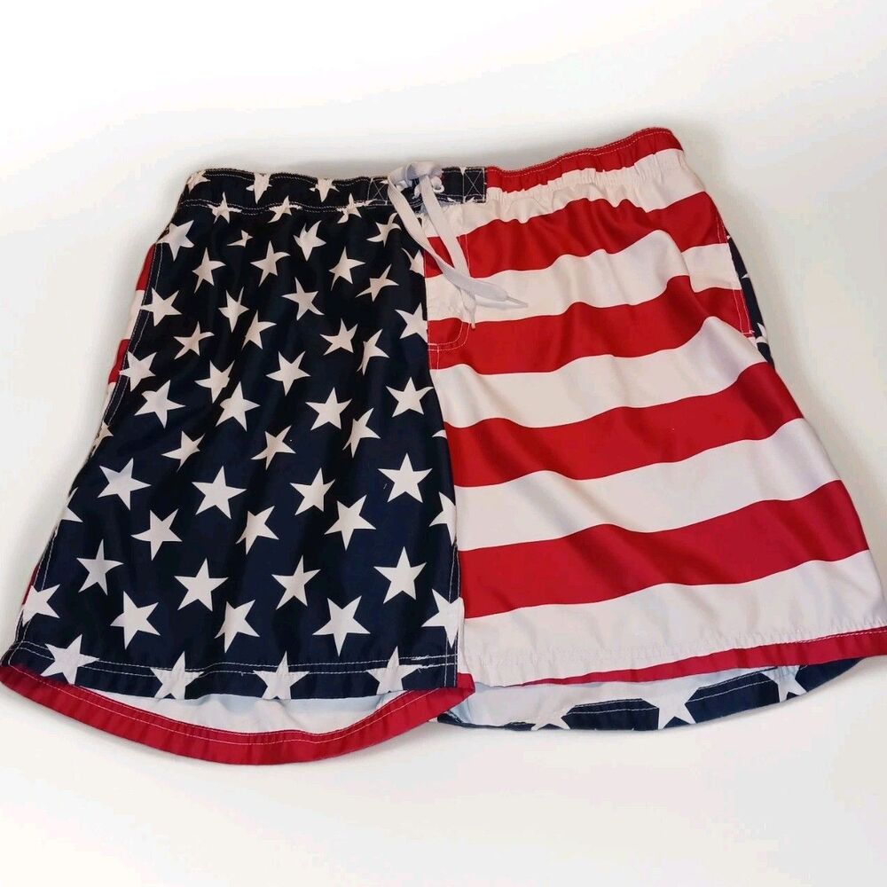 Faded Glory Mens XL Swim Trunks Stars Stripes Patriotic Swim Shorts American